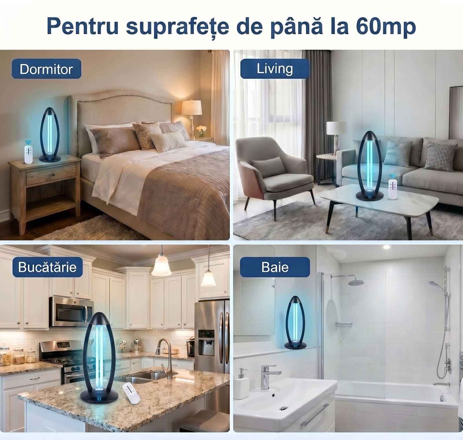 Lampa bactericida UV si Ozon 38W – 60 mp Negru - Set 8 buc - LampiSterilizare.ro